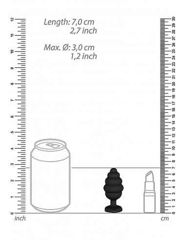 Regular Ribbed Diamond Heart Plug - Black - Korki analne silikonowe - 3