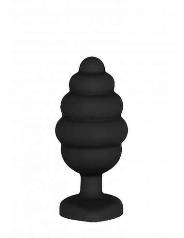 Regular Ribbed Diamond Heart Plug - Black - Korki analne silikonowe - 4