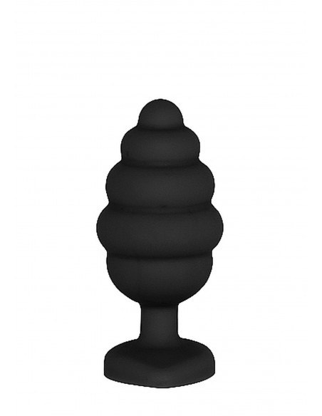 Regular Ribbed Diamond Heart Plug - Black - Korki analne silikonowe - 4