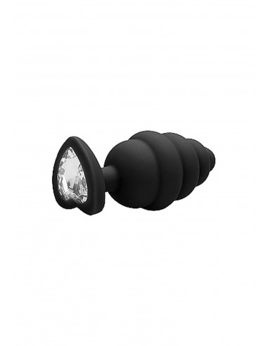 Regular Ribbed Diamond Heart Plug - Black - Korki analne silikonowe - 5