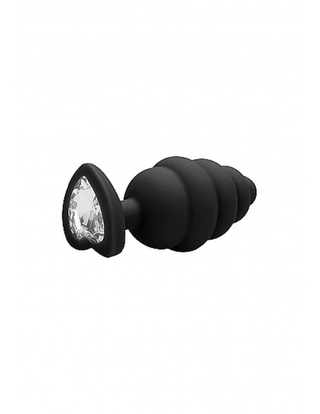 Regular Ribbed Diamond Heart Plug - Black - Korki analne silikonowe - 5