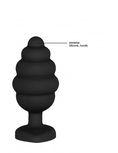 Regular Ribbed Diamond Heart Plug - Black - Korki analne silikonowe - 7