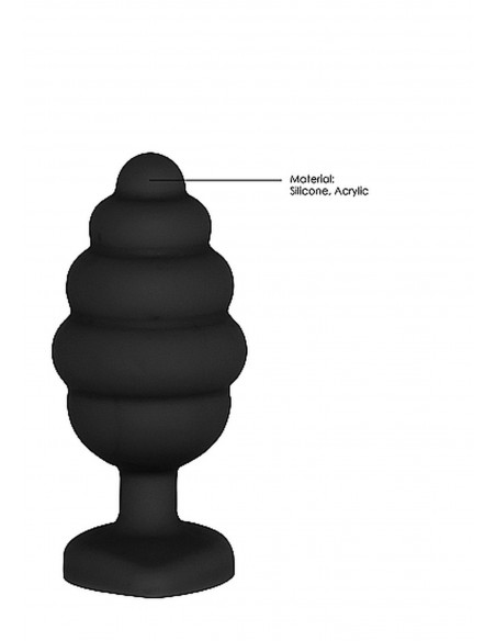 Regular Ribbed Diamond Heart Plug - Black - Korki analne silikonowe - 7