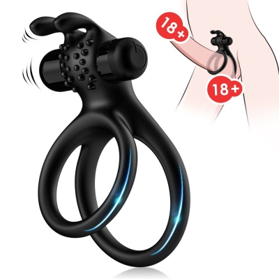Pierścień wibracyjny Traveler Black - podwójna, rozciągliwa konstrukcja z silikonu medycznego, 8 × 4,7 × 3,2 cm - 1 2