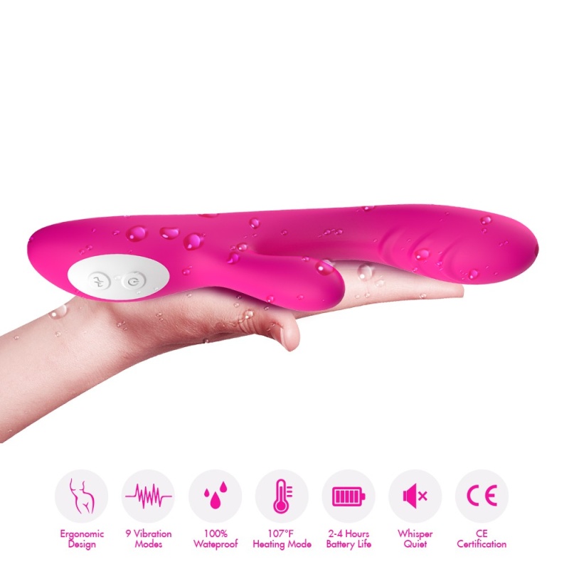 Wibrator do stymulacji łechtaczki i punktu G Spark pink - podwójna stymulacja, ogrzewanie, 9 trybów wibracji, 22,4 × 4,2 cm - 3