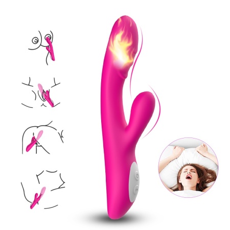 Wibrator do stymulacji łechtaczki i punktu G Spark pink - podwójna stymulacja, ogrzewanie, 9 trybów wibracji, 22,4 × 4,2 cm - 4