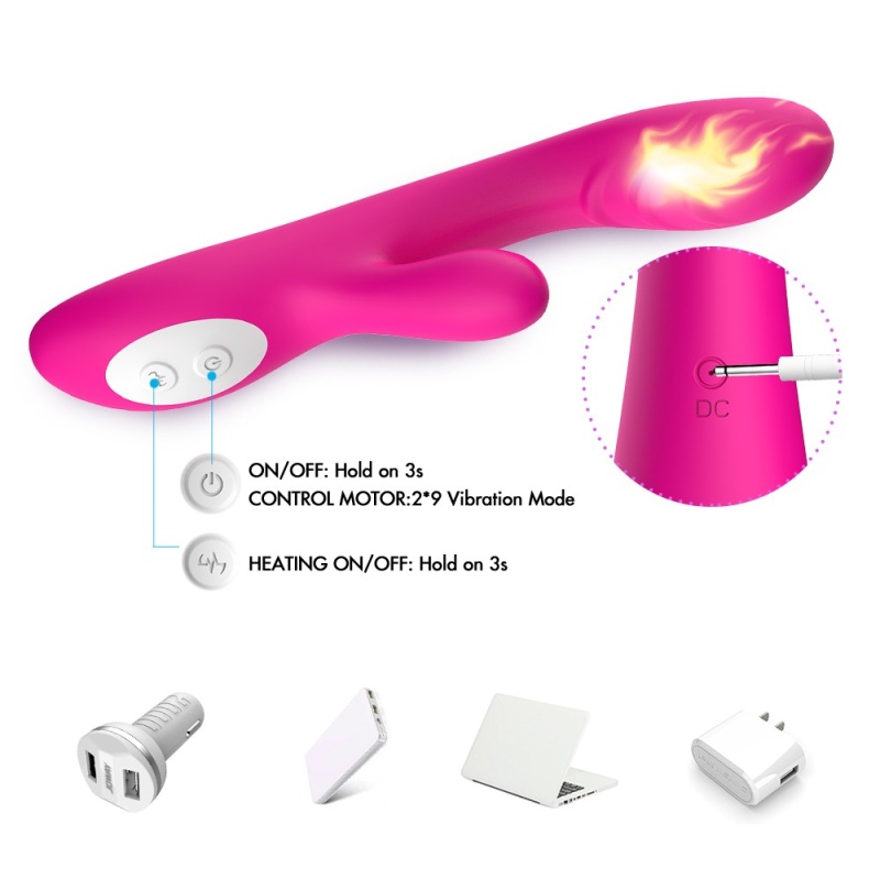 Wibrator do stymulacji łechtaczki i punktu G Spark pink - podwójna stymulacja, ogrzewanie, 9 trybów wibracji, 22,4 × 4,2 cm - 6