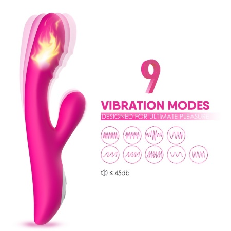 Wibrator do stymulacji łechtaczki i punktu G Spark pink - podwójna stymulacja, ogrzewanie, 9 trybów wibracji, 22,4 × 4,2 cm - 9