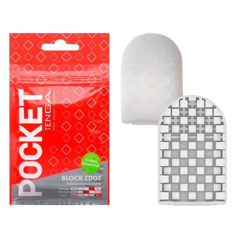 Masturbator jednorazowy Pocket Block Edge - teksturowany, rozciągliwy rękaw TPE, wym. 5,5 × 0,6 × 7,5 cm - 2