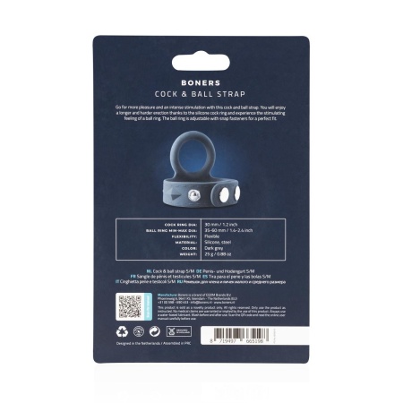 Pierścień erekcyjny z paskiem na jądra Cock & Ball Strap S/M - silikonowy, regulacja średnicy 3,5-6 cm, długość 22 cm, średnica - 6