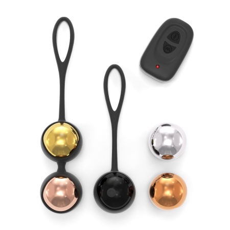 Treningowe kulki gejszy DORCEL Training Balls - 5 stopniowanych mas (20-65 g), wibrująca kulka z pilotem, Ø 17 mm - 3