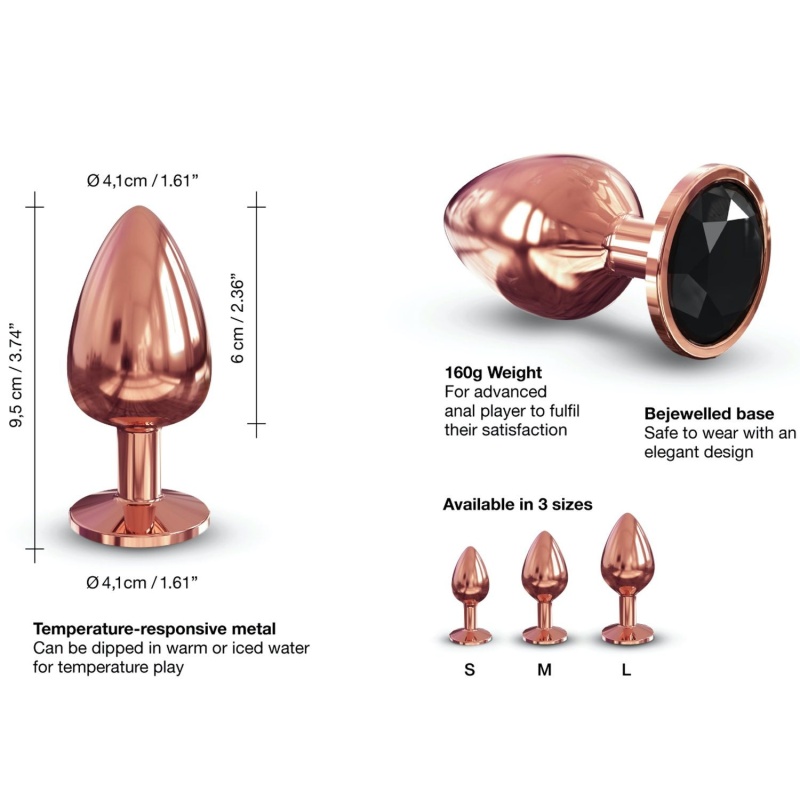 Korek analny DIAMOND PLUG L ze stopu aluminium z diamentem, długość 9,5 cm, średnica 4,1 cm, płaska podstawa - 6