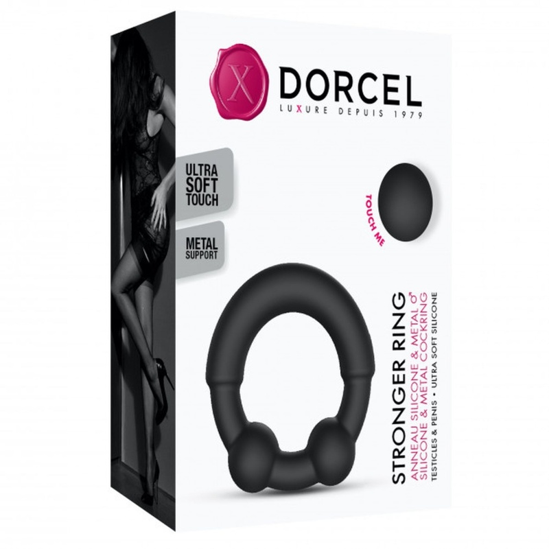 Pierścień erekcyjny STRONGER RING z płynnego silikonu z 3 metalowymi wypustkami, średnica wewnętrzna 3,5 cm - 8