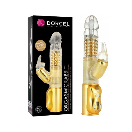 Wibrator króliczek Dorcel ORGASMIC RABBIT GOLD - rotacyjna główka, kulki wewnętrzne i stymulator łechtaczki, 25 cm - 1