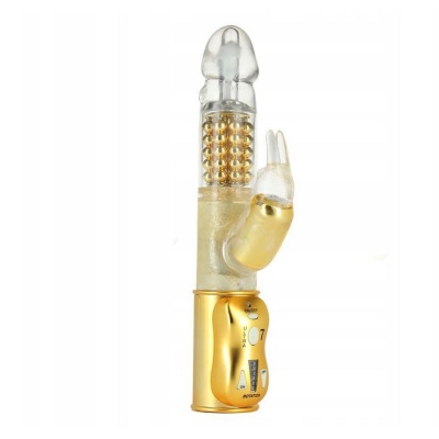 Wibrator króliczek Dorcel ORGASMIC RABBIT GOLD - rotacyjna główka, kulki wewnętrzne i stymulator łechtaczki, 25 cm - 1 2