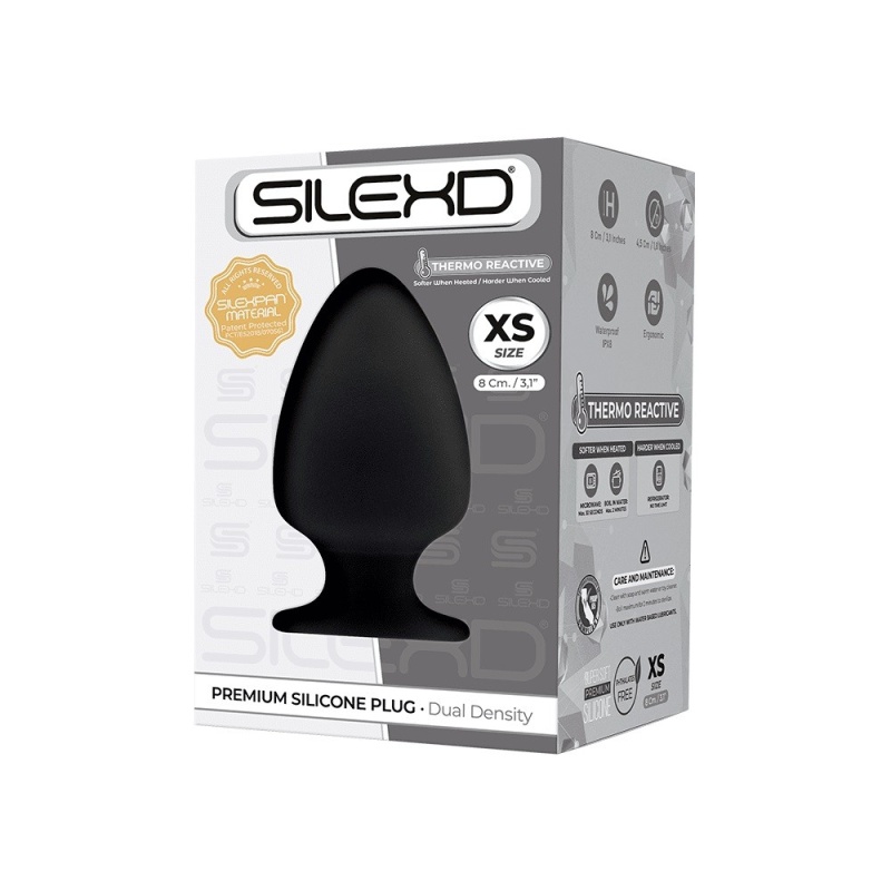 Plug analny Silexd Model 1 XS - platynowy silikon i termoreaktywny wkład Silexpan o podwójnej gęstości, długość 8 cm, maksymalna - 2