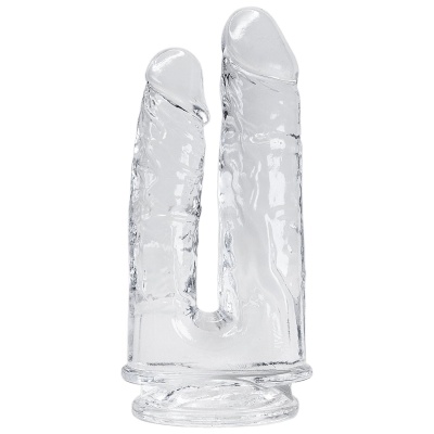 Dildo podwójne z przyssawką Imperium Jelly SZ01 – przezroczysty TPE, wałki 14 i 12 cm, średnice 4,3 i 3,3 cm - 1
