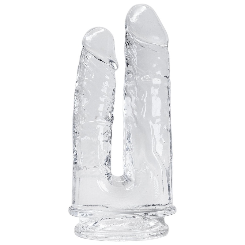 Dildo podwójne z przyssawką Imperium Jelly SZ01 – przezroczysty TPE, wałki 14 i 12 cm, średnice 4,3 i 3,3 cm - 1