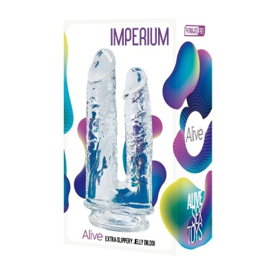 Dildo podwójne z przyssawką Imperium Jelly SZ01 – przezroczysty TPE, wałki 14 i 12 cm, średnice 4,3 i 3,3 cm - 1 2