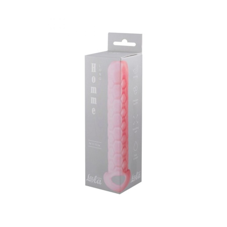 Nakładka na penisa Homme Long Pink z pierścieniem na mosznę - TPE, 15,5 cm - 2