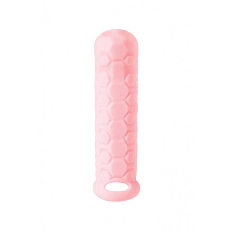 Nakładka na penisa Homme Long Pink z pierścieniem na mosznę - TPE, 15,5 cm - 3