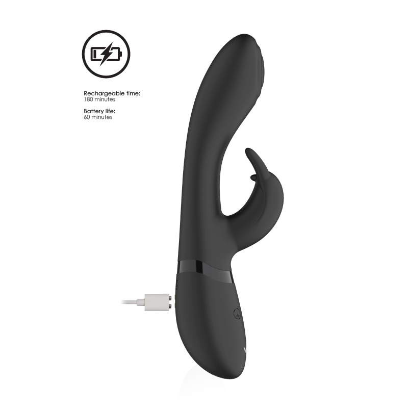 Wibrator króliczek Cato Pulse G-spot Rabbit Black - podwójna stymulacja punktu G i łechtaczki, 3 silniki F1, IPX7, długość całko - 11