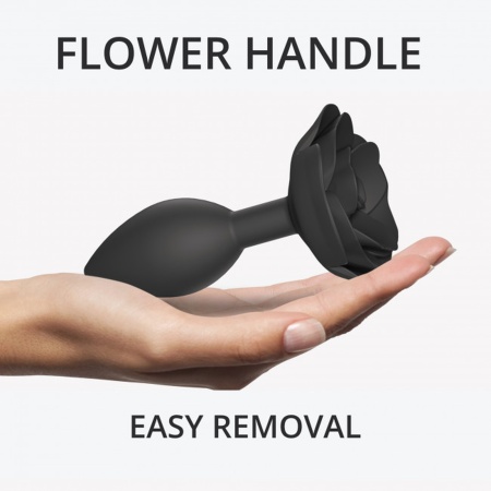 Korek analny Open Roses L - silikonowy, podstawa w kształcie róży, długość wkładki 9 cm, średnica 3,7 cm - 5