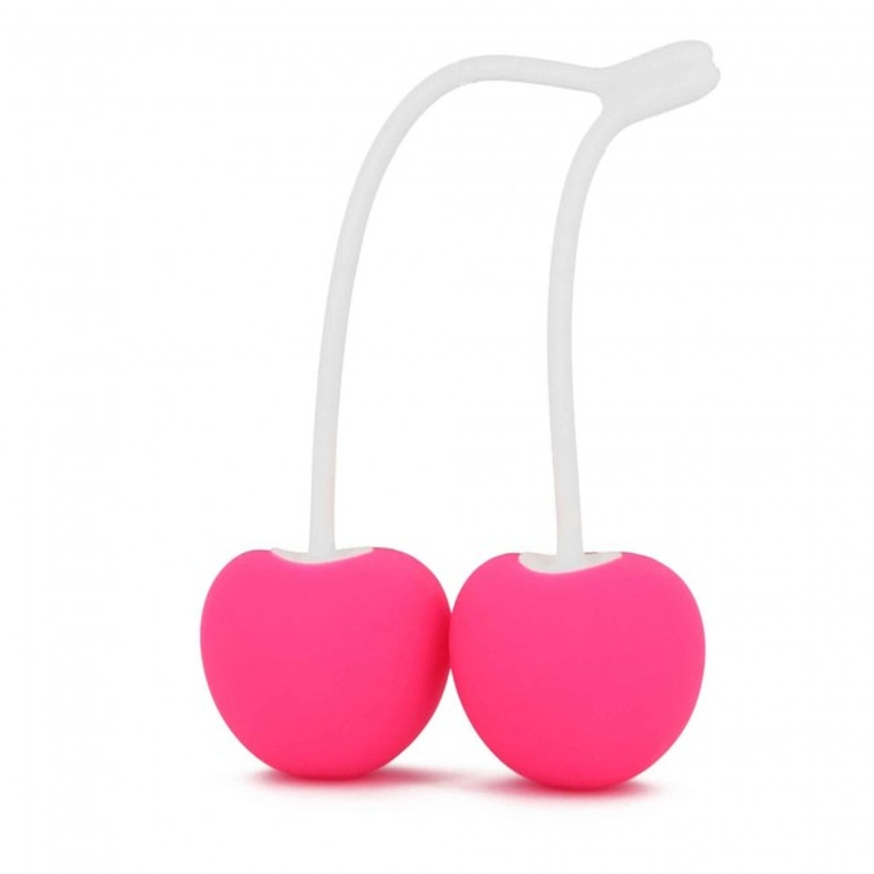 Kulki gejszy Cherry Love Danger Pink - silikonowe kulki dopochwowe z wewnętrznymi metalowymi kulkami, trzonem 12 cm i średnicą 3 - 1