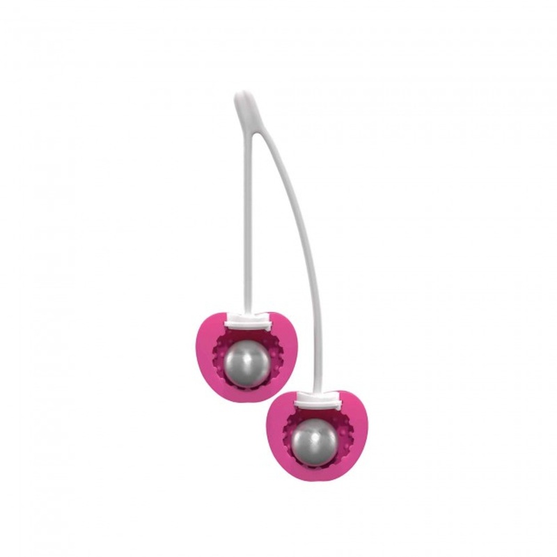 Kulki gejszy Cherry Love Danger Pink - silikonowe kulki dopochwowe z wewnętrznymi metalowymi kulkami, trzonem 12 cm i średnicą 3 - 2