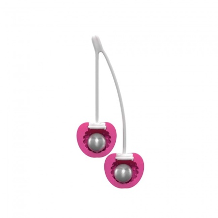 Kulki gejszy Cherry Love Danger Pink - silikonowe kulki dopochwowe z wewnętrznymi metalowymi kulkami, trzonem 12 cm i średnicą 3 - 2