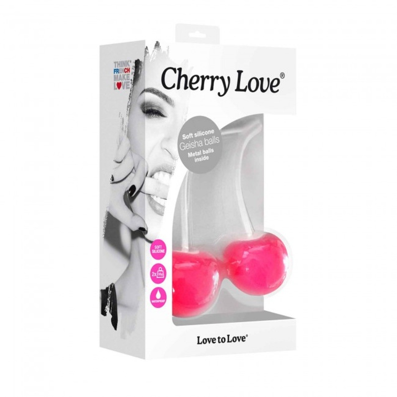 Kulki gejszy Cherry Love Danger Pink - silikonowe kulki dopochwowe z wewnętrznymi metalowymi kulkami, trzonem 12 cm i średnicą 3 - 5