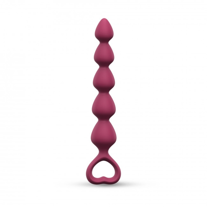 Koraliki analne Bing Bang M Plum Star - silikonowe, Ø 1,4-2,2 cm, długość wkładki 15 cm, uchwyt w kształcie serca - 1