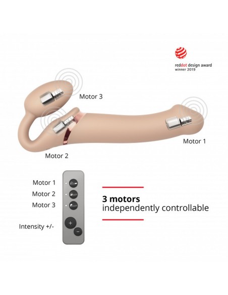 Vibrating Strap-On - L - Vanilla - Strap-ony, dilda na pasku z wibracją - 4