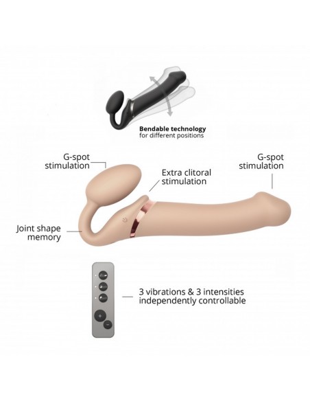 Vibrating Strap-On - L - Vanilla - Strap-ony, dilda na pasku z wibracją - 5