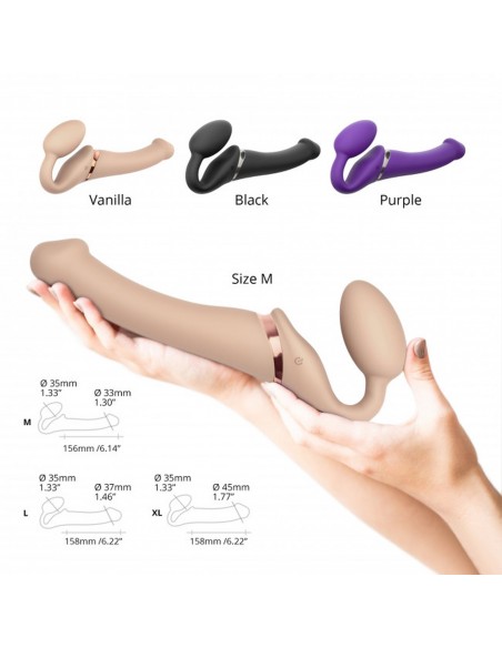 Vibrating Strap-On - L - Vanilla - Strap-ony, dilda na pasku z wibracją - 7