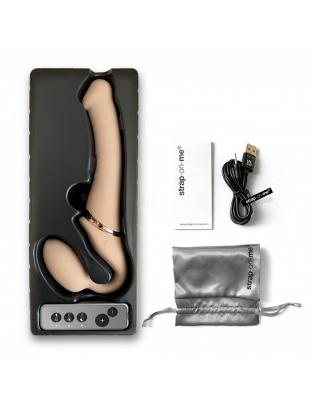 Vibrating Strap-On - L - Vanilla - Strap-ony, dilda na pasku z wibracją - 8