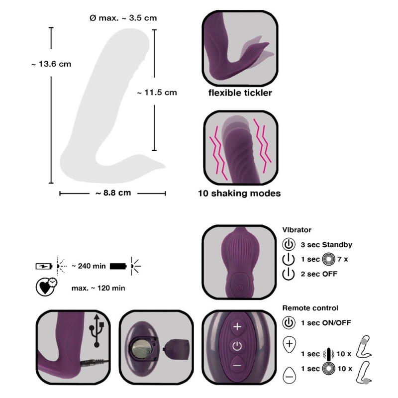 RC Shaking Panty Vibe – Stymulator do majtek z pilotem, wkładka 11,5 cm, długość całkowita 13,6 cm, silikon, 10 trybów - 3