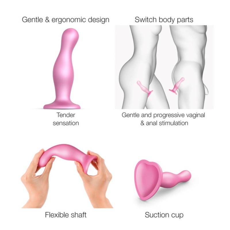 Dildo Plug Curvy Metallic Sugar Pink S - silikonowy plug z przyssawką, 12,5 cm - 5