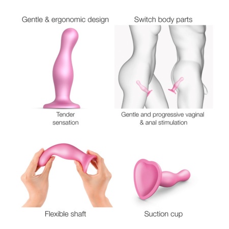 Dildo Plug Curvy Metallic Sugar Pink S - silikonowy plug z przyssawką, 12,5 cm - 5