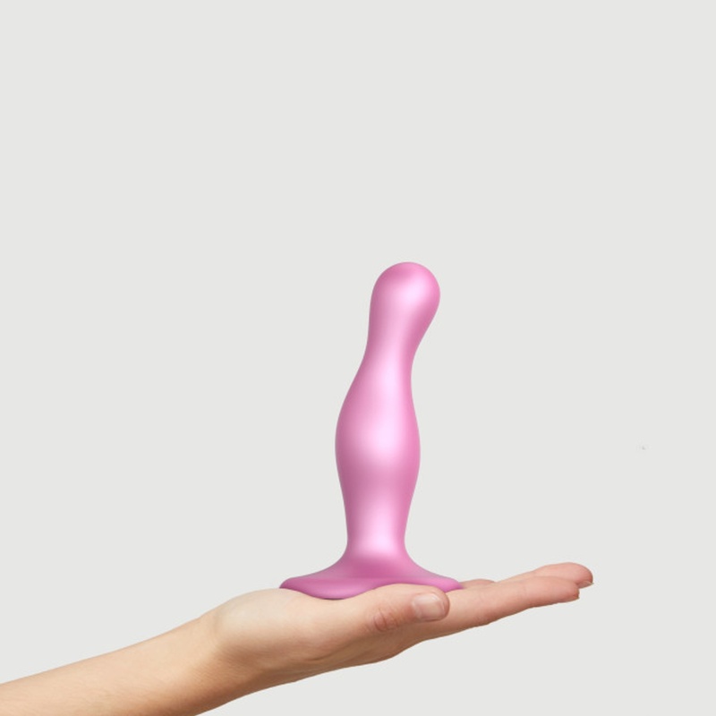 Dildo Plug Curvy Metallic Sugar Pink S - silikonowy plug z przyssawką, 12,5 cm - 6