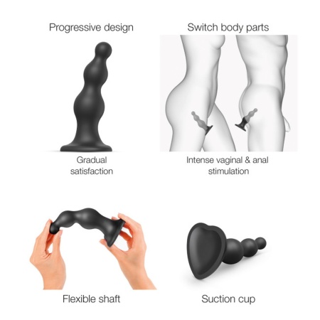 Dildo Plug Beads Black S - dildo z trzema koralikami o stopniowo rosnących średnicach 2,15-4,0 cm i długości całkowitej 14 cm - 4