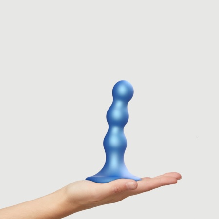 Dildo Plug Balls Metallic Blue S - potrójne kulki na elastycznym wale, silikon i przyssawka, rozmiar S - 2