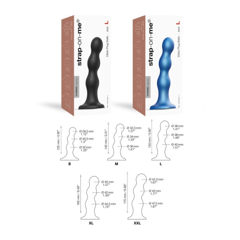 Dildo Plug Balls Metallic Blue S - potrójne kulki na elastycznym wale, silikon i przyssawka, rozmiar S - 4