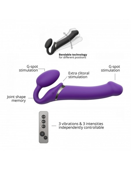 Vibrating Strap-On - L - Purple - Strap-ony, dilda na pasku z wibracją - 5
