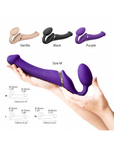 Vibrating Strap-On - L - Purple - Strap-ony, dilda na pasku z wibracją - 8