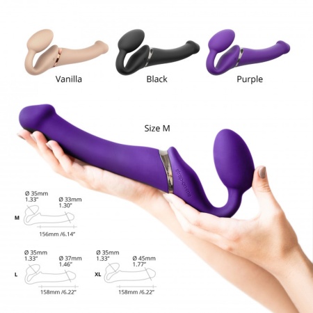 Wibrator Strap-On bez Uprzęży, Rozmiar L, Fioletowy - Silikon, 3 Silniki, Konstrukcja Elastyczna, 15,8 cm Długości Wkładalnej - 8