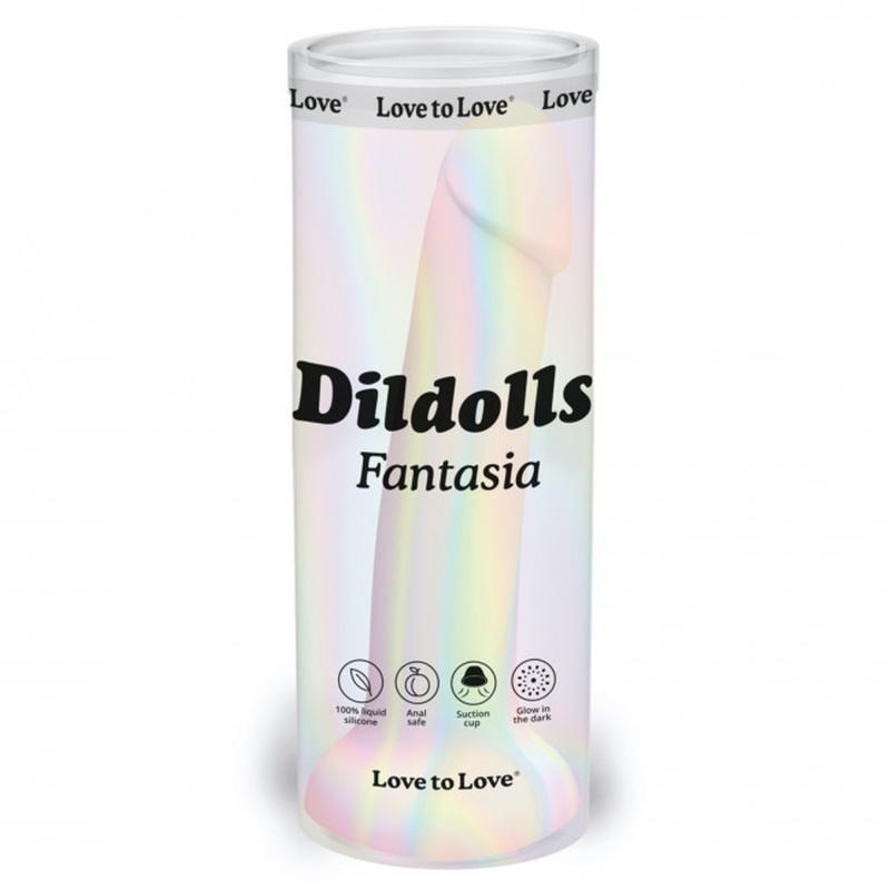 Dildo silikonowe Dildolls Fantasia z podstawą ssącą i efektem świecenia w ciemności - 17,6 cm - 1