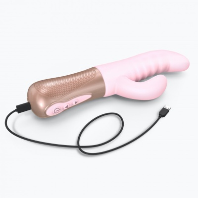Wibrator króliczek SASSY BUNNY Baby Pink - podwójna stymulacja (thrusting + tapping), część insertyjna 10,5 cm x Ø 3,4 cm - 1 2