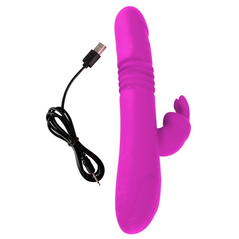 Wibrator królik Thrusting Pearl Rabbit z 2 silnikami, funkcją pchnięcia i rotującymi kulkami, 24,8–26 cm - 9