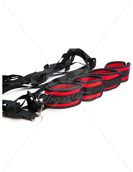 Red Wrist And Ankle Bed Restrain - Uprzęże BDSM - 2